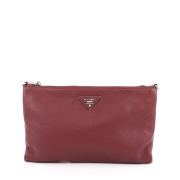 Prada Flat Zip Crossbody Bag Vitello Daino Mini Red