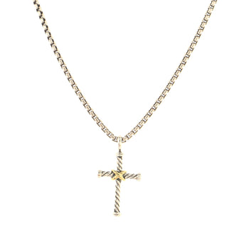 David Yurman Cable Collectibles Cross Pendant Necklace Sterling Silver with 18K Yellow Gold