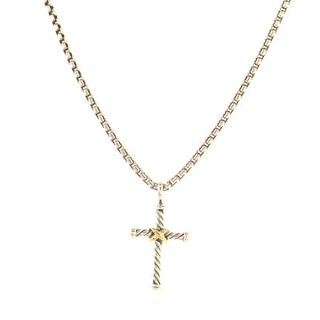 David Yurman Cable Collectibles Cross Pendant Necklace Sterling Silver with 18K Yellow Gold