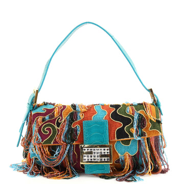 Fendi Baguette Bag Embroidered Wool with Beaded Fringe and Alligator