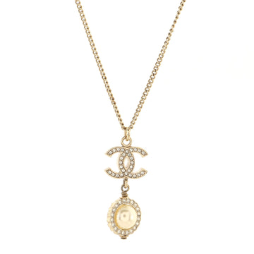 Chanel CC Drop Pearl Pendant Necklace Metal with Faux Pearl and Crystal