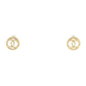 Chanel CC Round Stud Earrings Metals with Crystals and Faux Pearls