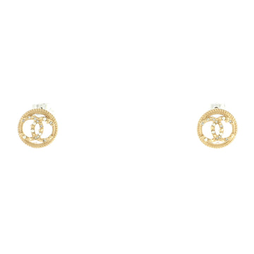 Chanel CC Round Stud Earrings Metals with Crystals and Faux Pearls