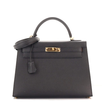 Hermes Kelly Handbag Black Epsom with Gold Hardware 32