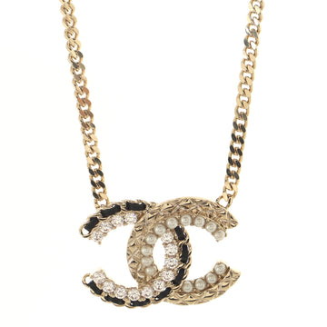 Chanel CC Pendant Choker Necklace Metal with Crystals, Faux Pearls and Leather