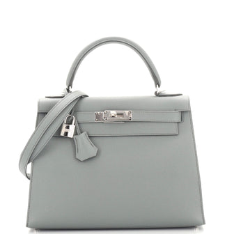 Hermes Kelly Handbag Grey Epsom with Palladium Hardware 28
