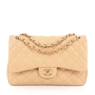 Chanel Classic Double Flap Bag Quilted Lambskin Jumbo Brown