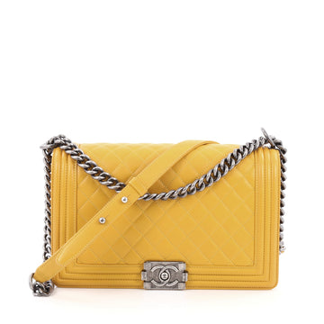 Chanel Boy Flap Bag Quilted Lambskin New Medium Yellow