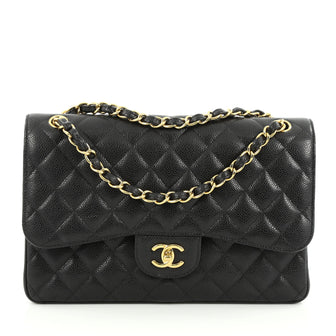 Chanel Classic Double Flap Bag Quilted Caviar Jumbo Black