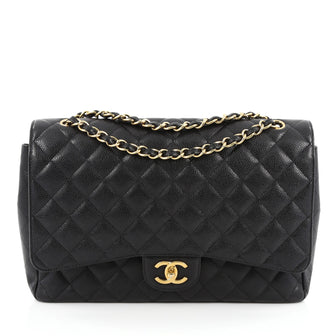 Chanel Classic Double Flap Bag Quilted Caviar Maxi Black