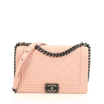 Chanel Boy Flap Bag Quilted Lambskin New Medium Pink