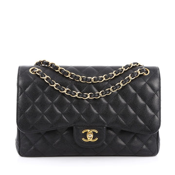 Chanel Classic Double Flap Bag Quilted Caviar Jumbo Black