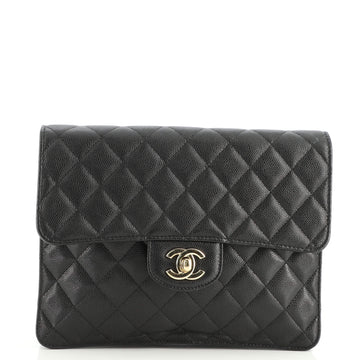 Chanel Square Classic Flap Clutch Quilted Caviar
