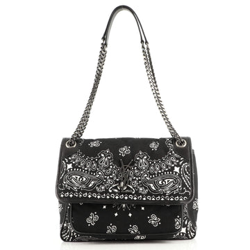Saint Laurent Bandana Niki Chain Flap Bag Matelasse Chevron Printed Canvas Medium