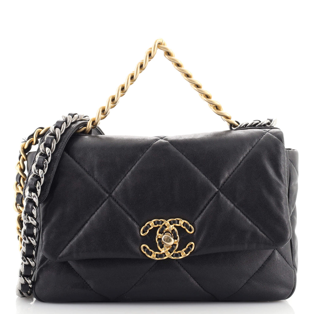 Chanel 19 Flap Bag Quilted Leather Medium Black 2339681