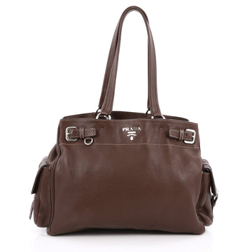 Prada Side Pocket Belt Tote Vitello Daino Medium Brown