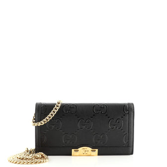 Gucci Full Flap Wallet on Chain GG Embossed Leather