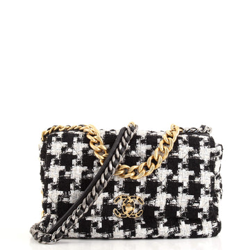 Chanel 19 Flap Bag Quilted Houndstooth Tweed and Ribbon Large