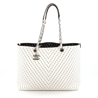 Chanel Shopping Tote Perforated Caviar Large White