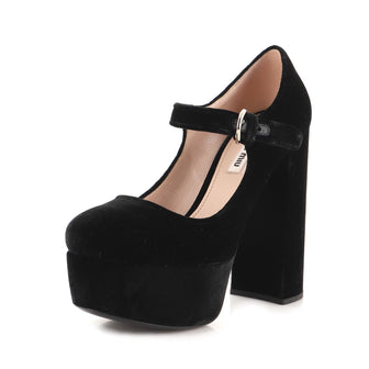 Miu Miu Women's Mary Jane Platform Pumps Velvet