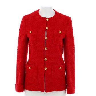 Gucci Women's Four Pocket Belted Collarless Jacket Tweed