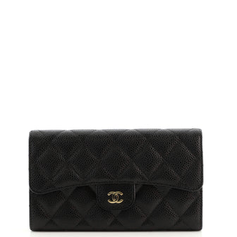 Chanel Trifold Classic Flap Wallet Quilted Caviar Long
