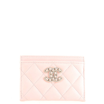 Chanel Crystal CC Card Holder Quilted Caviar