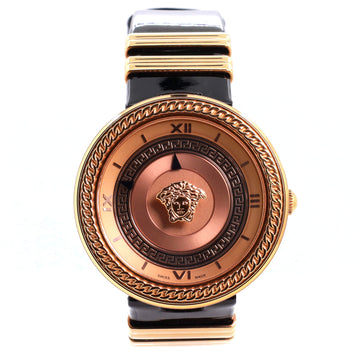 Versace V-Metal Icon Quartz Watch Stainless Steel and Leather 40