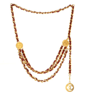 Chanel Vintage Medallion Chain Belt Metal and Leather