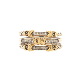David Yurman Petite Helena 3 Row Ring Sterling Silver with 18K Yellow Gold and Diamonds