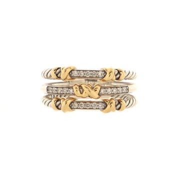 David Yurman Petite Helena 3 Row Ring Sterling Silver with 18K Yellow Gold and Diamonds