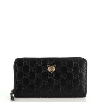 Gucci Animalier Zip Around Wallet Guccissima Leather