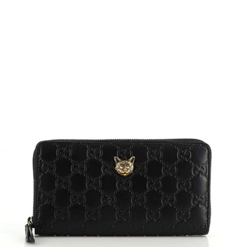 Gucci Animalier Zip Around Wallet Guccissima Leather