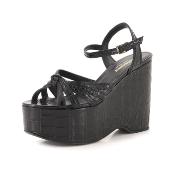 Burberry Women's Margate Platform Sandals Crocodile Embossed Leather