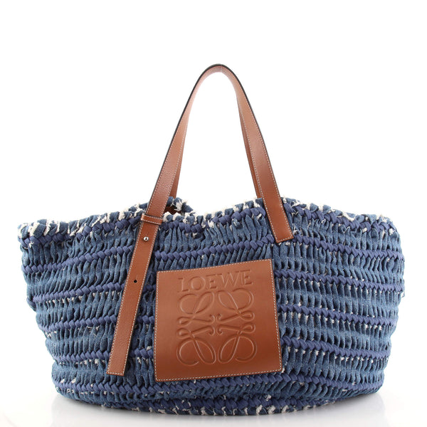 出品5/31まで☆LOEWE☆ Loewe Open Tote Woven Denim and Leather Large 173101