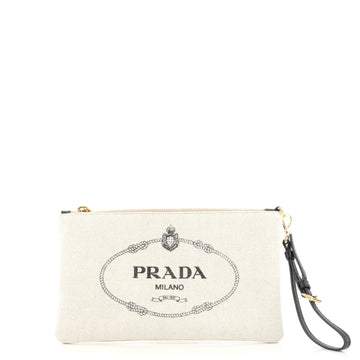 Prada Mistolino Logo Wristlet Pouch Canvas Medium