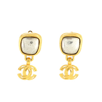 Chanel Vintage Square CC Dangle Clip-On Earrings Metal