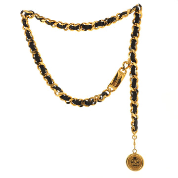 Chanel Vintage Logo Chain Belt Metal and Leather
