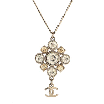 Chanel CC Cluster Drop Pendant Necklace Metal with Crystals