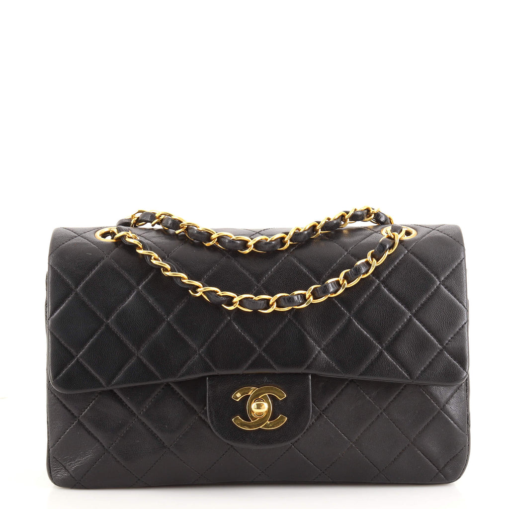 Chanel Classic Vintage Lambskin Small Black Double Flap Silver Hardware Bag  - Luxury Reborn