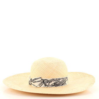 Hermes Trinidad Brides de Gala Wide Brim Hat Woven Straw