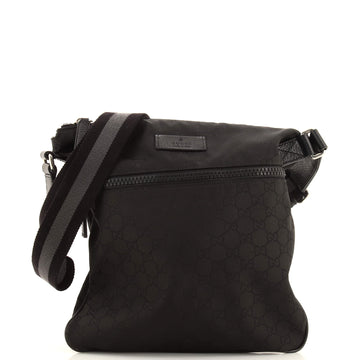 Gucci Front Zip Flat Messenger Bag GG Nylon Medium