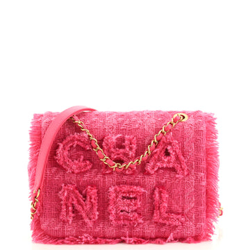 Chanel Giant Logo Flap Bag Quilted Tweed Small