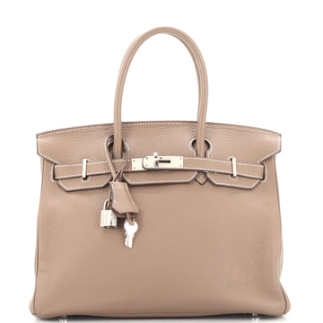 Hermes Birkin Handbag Grey Clemence with Palladium Hardware 30