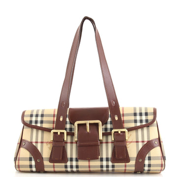 Burberry Vintage Buckle Flap Bag Haymarket Coated Canvas and Leather Medium
