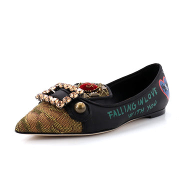 Dolce & Gabbana Women's Pointed Flats Printed Leather with Embellished Fabric