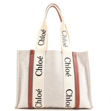 Chloe Woody Tote Canvas with Leather Medium