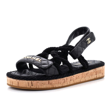 Chanel Women's Cord Velcro Dad Sandals Quilted Leather and Cork