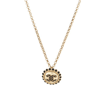 Chanel CC Round Pendant Necklace Faux Pearls and Crystal Embellished Metal