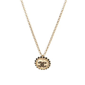 Chanel CC Round Pendant Necklace Faux Pearls and Crystal Embellished Metal